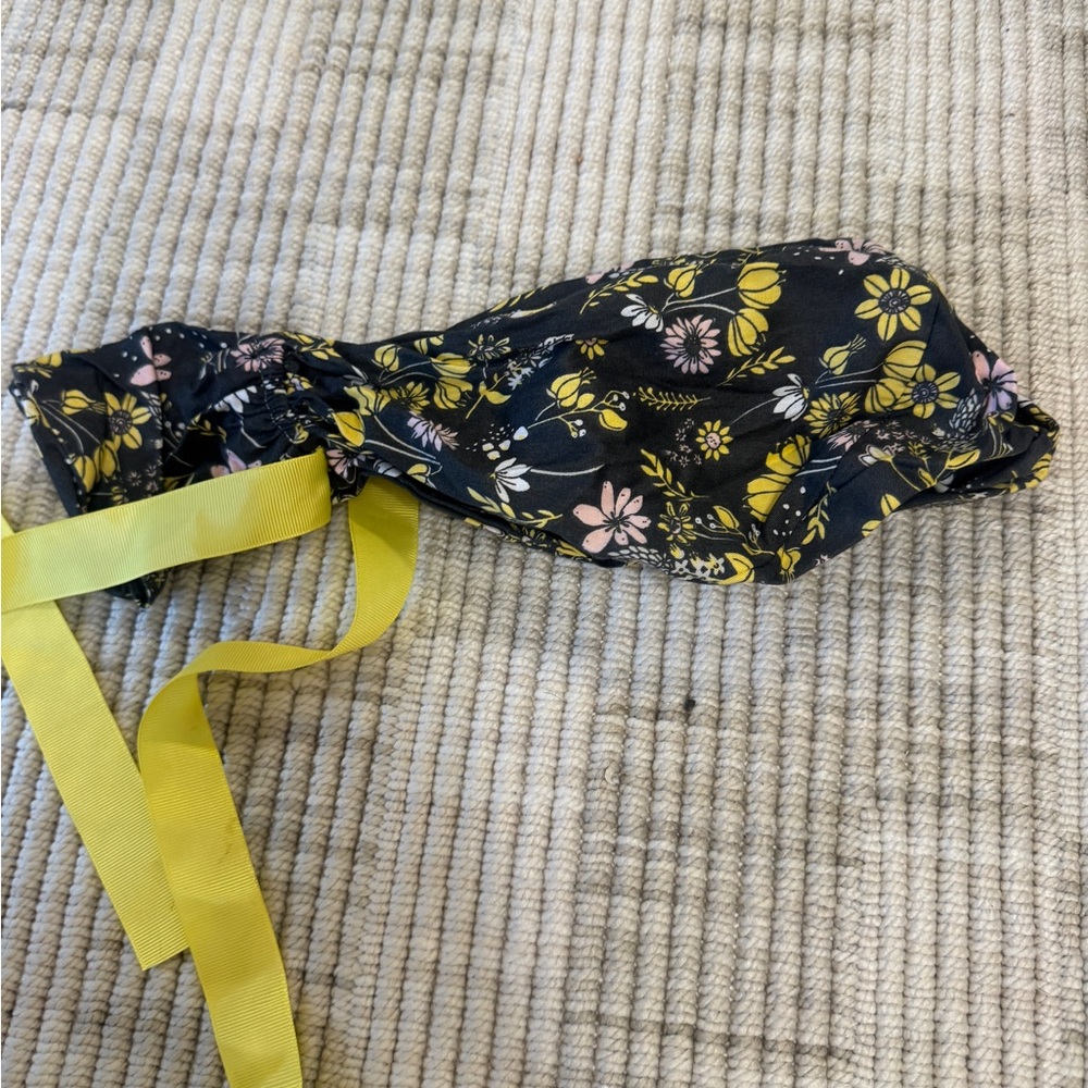 Black Floral Scrub Cap with Yellow Tie